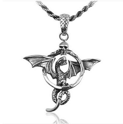 Retro 925 Sterling Silver Flying Dragon with Wings Man Necklace Pendant Sale
